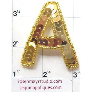 Letter A Gold Sequins and Beads 2"
