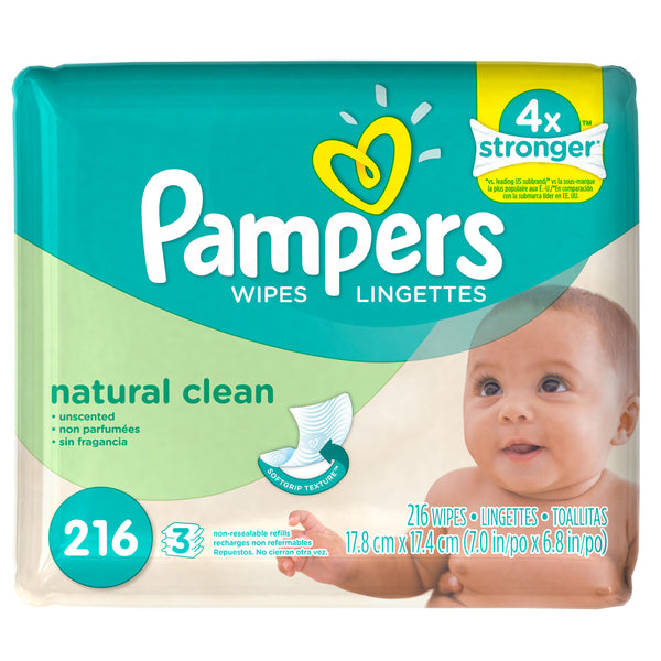 Pampers Baby Wipes Natural Clean 3X Refill 216 count